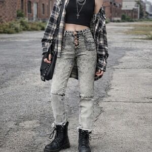 ONE by One Teaspoon Harley Super Dupers Acid Wash Denim Jeans Women's 26 Edgy